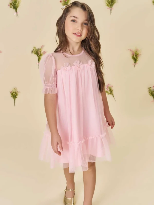Vestido Infantil Rosa Tule Delicado – Infanti