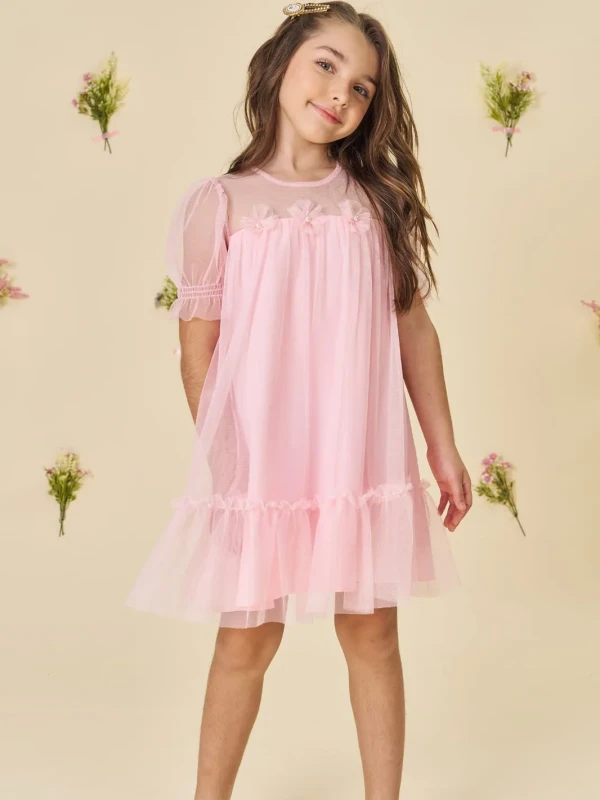 Vestido Infantil Rosa Tule Delicado – Infanti