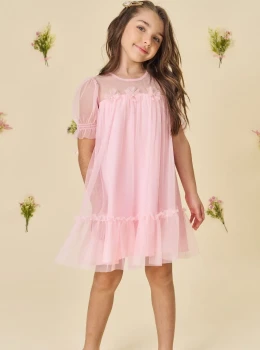 Vestido Infantil Rosa Tule Delicado – Infanti