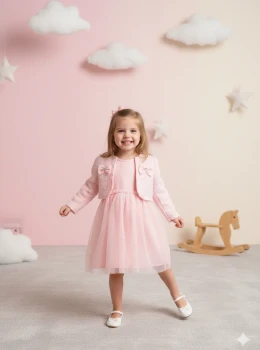 Vestido Infantil Rosa Claro com Tule e Casaquinho – Infanti