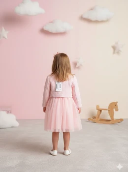 Vestido Infantil Rosa Claro com Tule e Casaquinho – Infanti