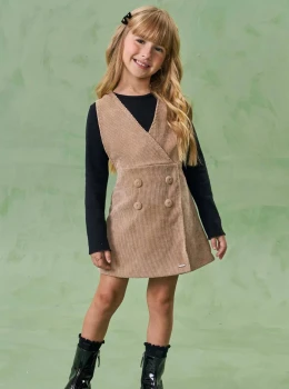 Vestido Infantil Veludo Cotelê com Sobreposição – Infanti