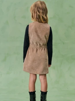 Vestido Infantil Veludo Cotelê com Sobreposição – Infanti