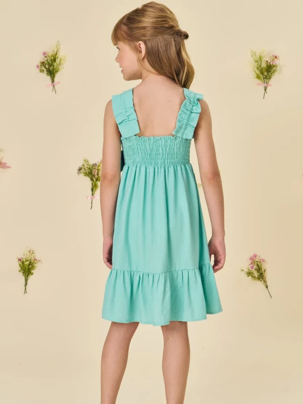 Vestido Infantil Verde Água com Laço – Infanti