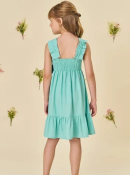 Vestido Infantil Verde Água com Laço – Infanti
