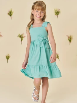 Vestido Infantil Verde Água com Laço – Infanti
