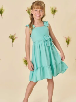 Vestido Infantil Verde Água com Laço – Infanti