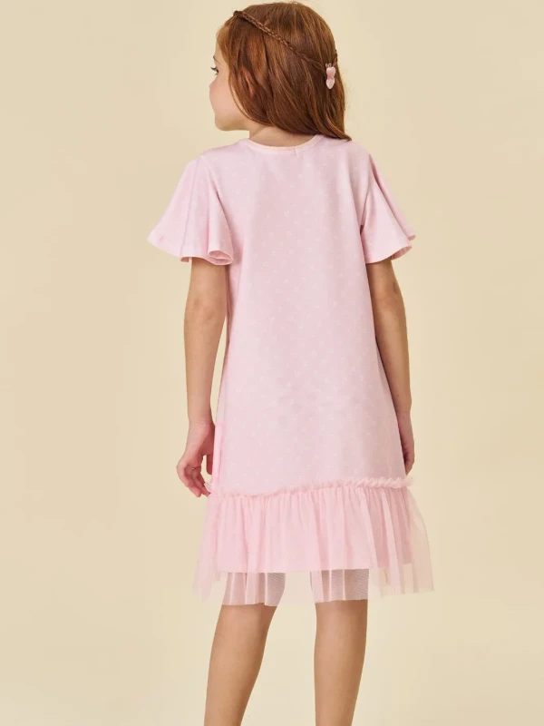 Vestido Infantil Rosa Estampado com Tule – Infanti