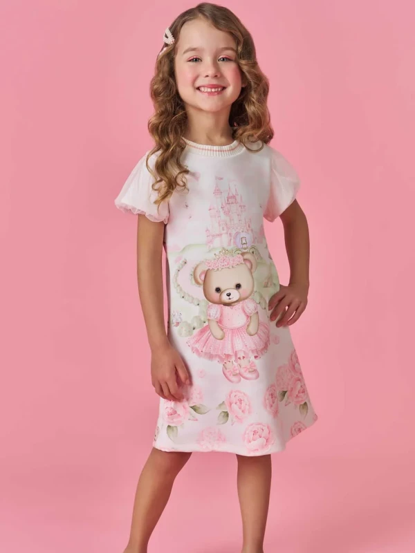 Vestido Infantil Estampado Ursinha Bailarina – Kukie