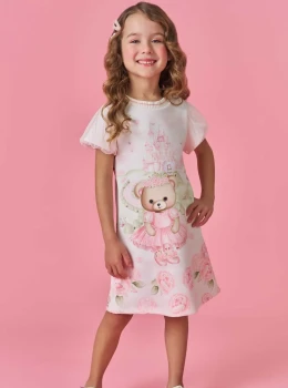 Vestido Infantil Estampado Ursinha Bailarina – Kukie