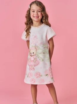 Vestido Infantil Estampado Ursinha Bailarina – Kukie