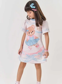 Vestido Infantil Estampado Ursinha Candy – Kukie