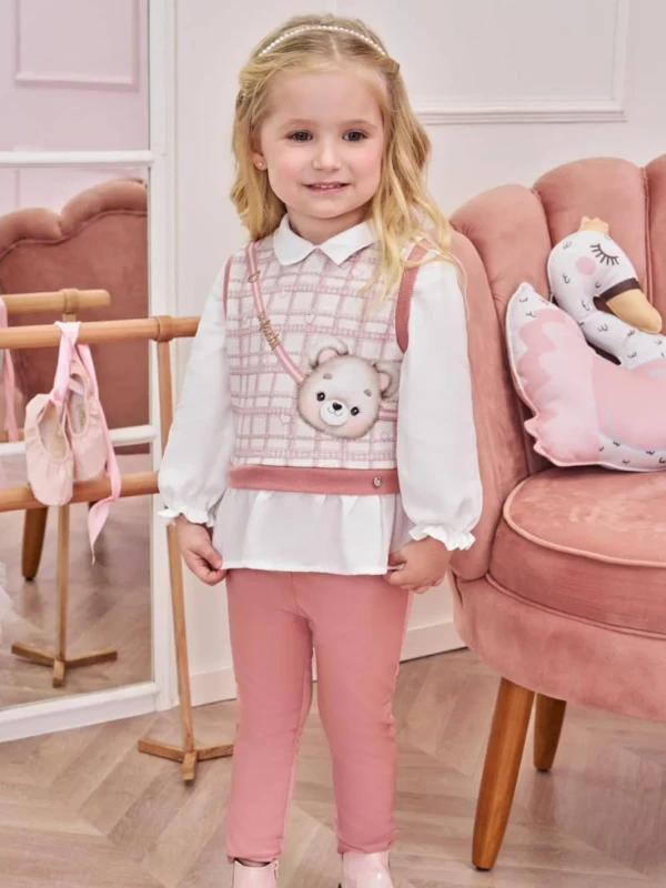 Conjunto Infantil Blusa com Colete Sobreposto e Legging Courino – Infanti