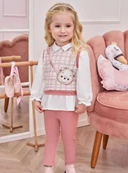 Conjunto Infantil Blusa com Colete Sobreposto e Legging Courino – Infanti