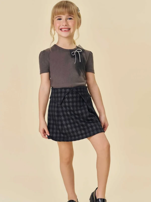 Conjunto Infantil Blusa Canelada e Saia Pied-de-Poule – Infanti