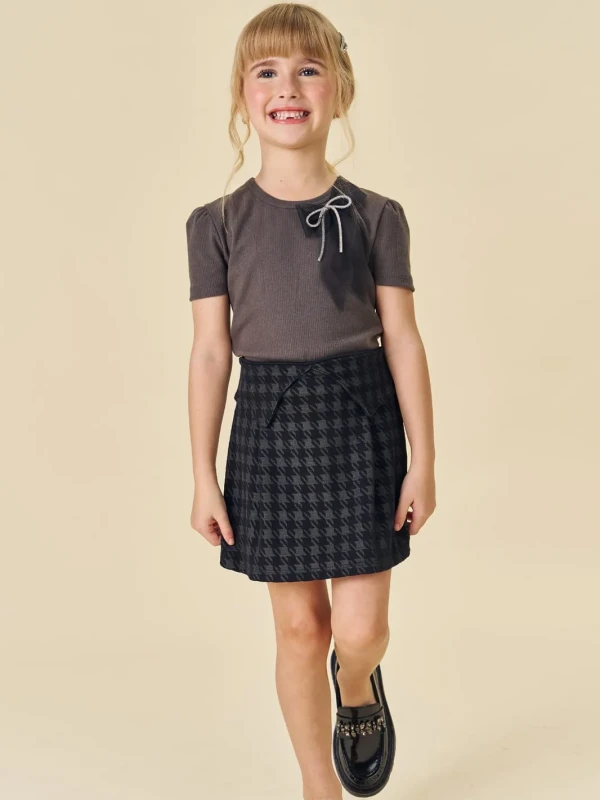 Conjunto Infantil Blusa Canelada e Saia Pied-de-Poule – Infanti
