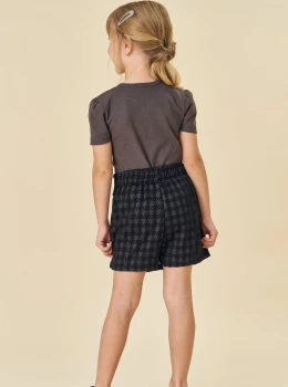 Conjunto Infantil Blusa Canelada e Saia Pied-de-Poule – Infanti