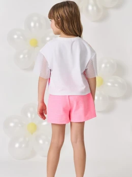 Conjunto Infantil Blusa Estampada e Short Saia Rosa – Kukie