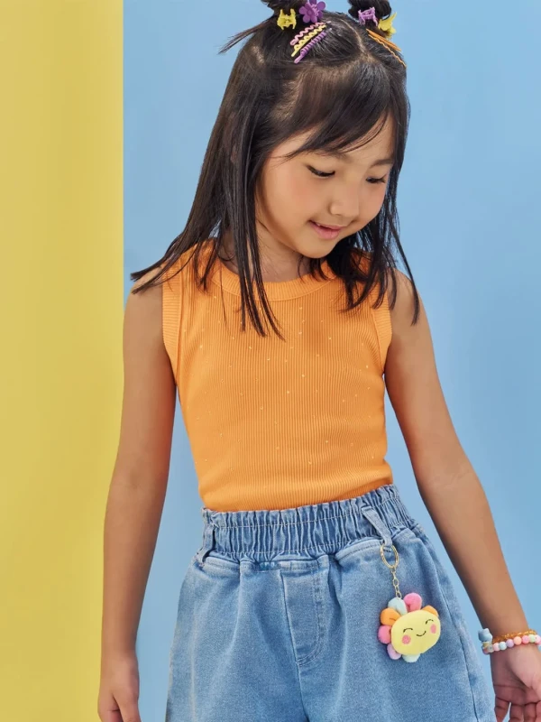Conjunto Infantil Regata Canelada e Short Jeans – Kukie