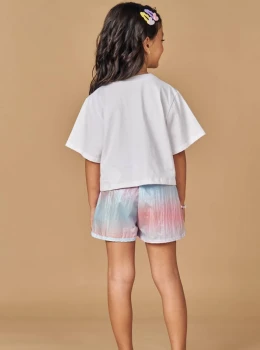 Conjunto Infantil Blusa Estampada e Short Metalizado – Kukie