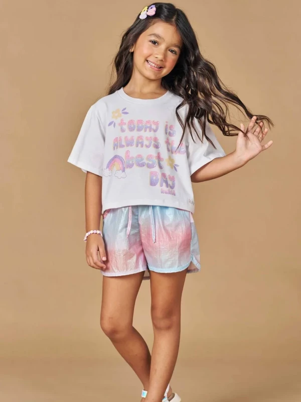 Conjunto Infantil Blusa Estampada e Short Metalizado – Kukie