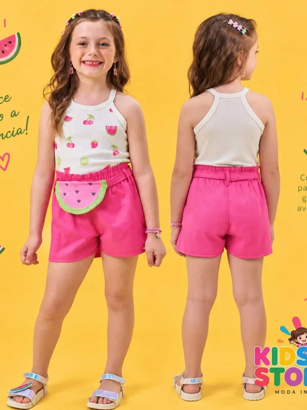 Conjunto de regata em canelado e short em  sarja com elastano 96684