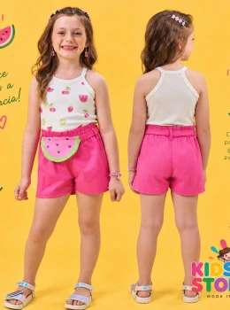 Conjunto de regata em canelado e short em  sarja com elastano 96684