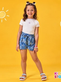 Conjunto de blusa em cotton e short jeans 95347