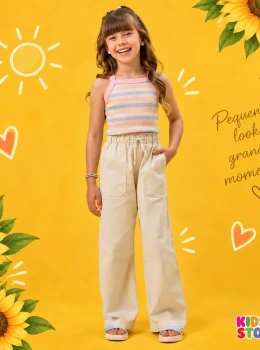 Conjunto de top croppd em canelado e calça em sarja com elastano 97129
