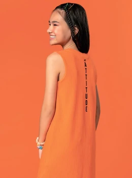 Vestido Juvenil Canelado Laranja – Vic Vicky