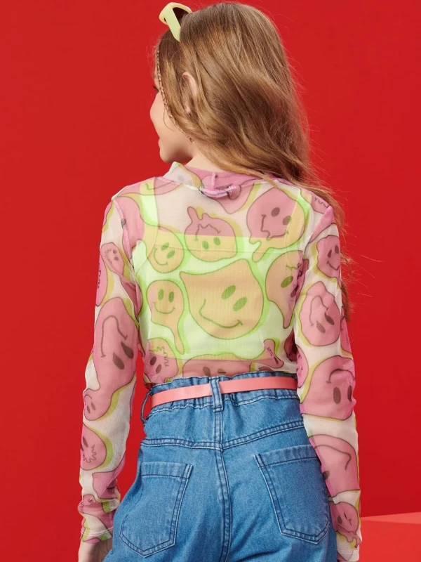 Blusa Juvenil em Tule Estampada – Vic Vicky