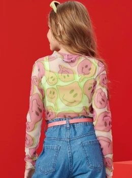 Blusa Juvenil em Tule Estampada – Vic Vicky