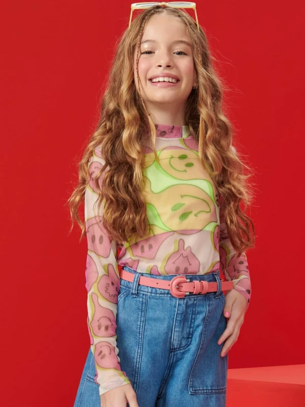 Blusa Juvenil em Tule Estampada – Vic Vicky
