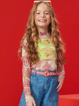 Blusa Juvenil em Tule Estampada – Vic Vicky