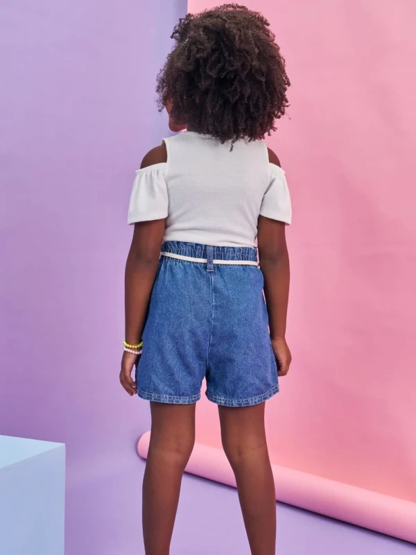 Conjunto Infantil Blusa e Shorts Jeans Estampado – Kukie