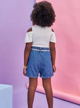 Conjunto Infantil Blusa e Shorts Jeans Estampado – Kukie
