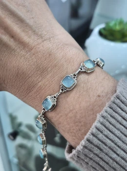 Pulseira em Pedra Natural Calcedônia Azul
