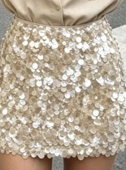 Saia de paetê bege