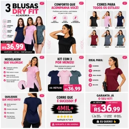 Kit com 3 Blusa Dry Fit