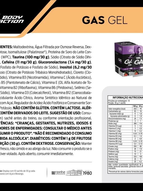 GAS GEL ENERGÉTICO BODY ACTION AÇAI C/ GUARANA CX C/ 10