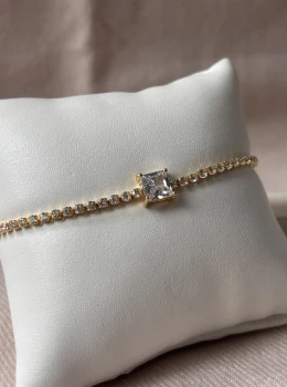 Pulseira pedra quadrada e zircônia