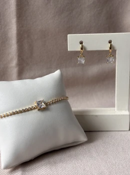 Conjunto Pedra quadrada com Zircônia