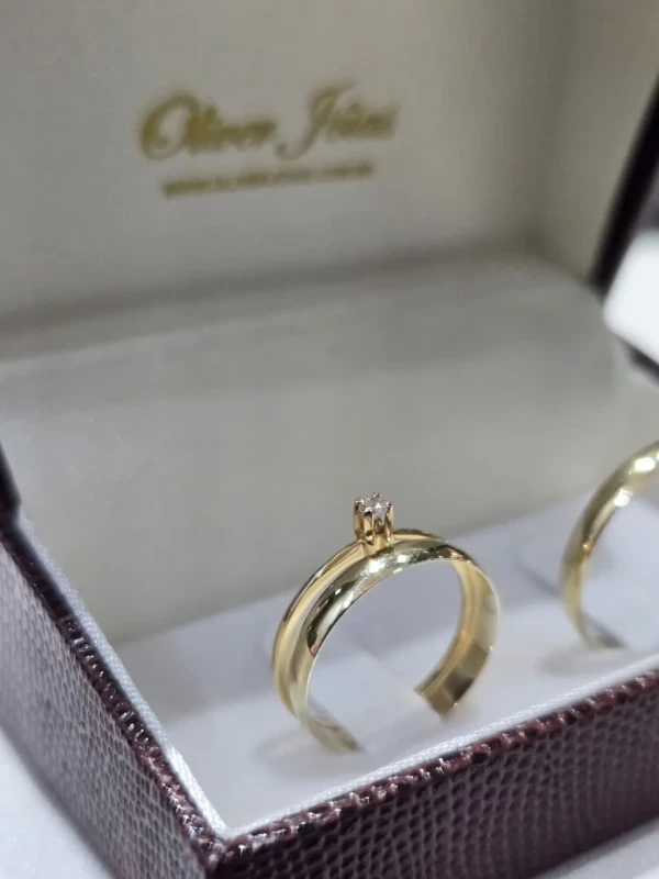 Solitário + Aliança ouro 18k 3mm o par