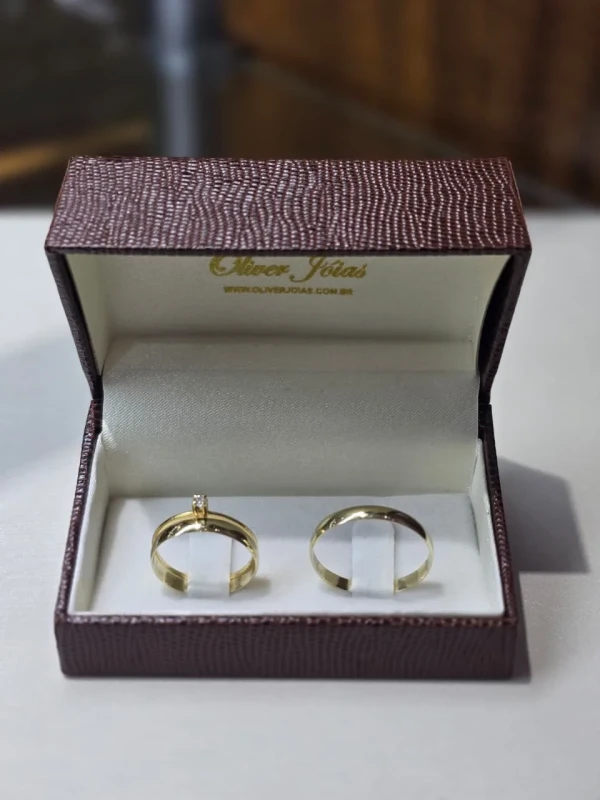 Solitário + Aliança ouro 18k 3mm o par