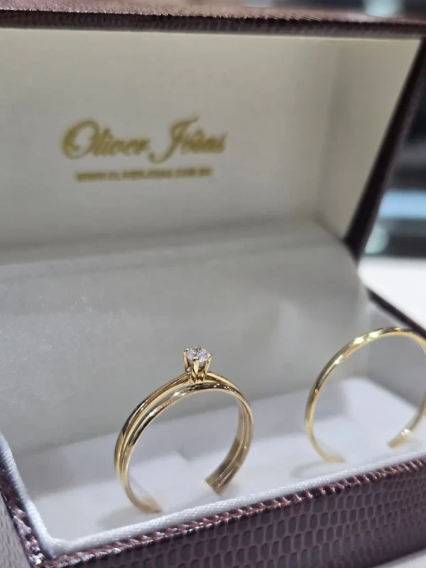 Solitário + Aliança ouro 18k 1,5mm o par