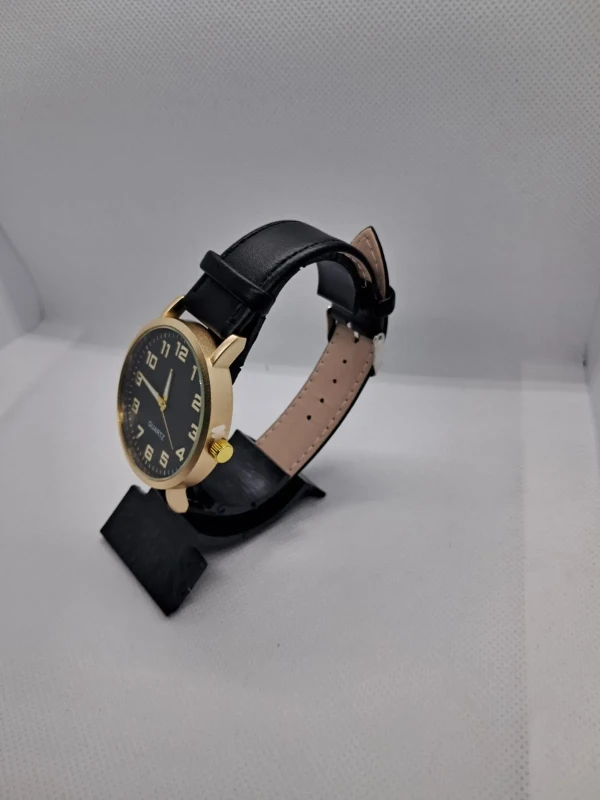Relógio Masculino Classic Gold Black – Pulseira em Couro Sintético