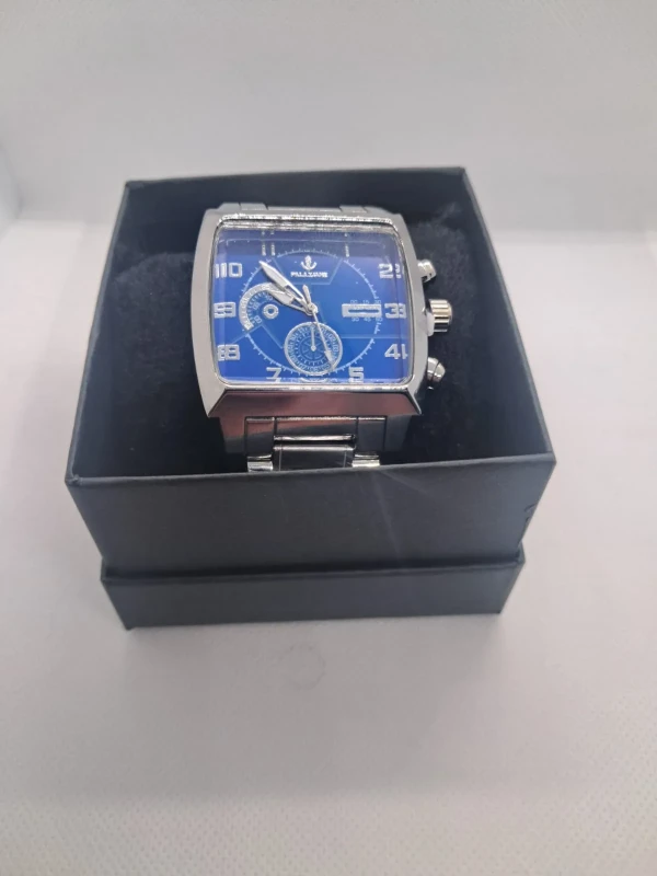 Relógio Masculino Pallivane Square Blue Steel – Pulseira em Aço