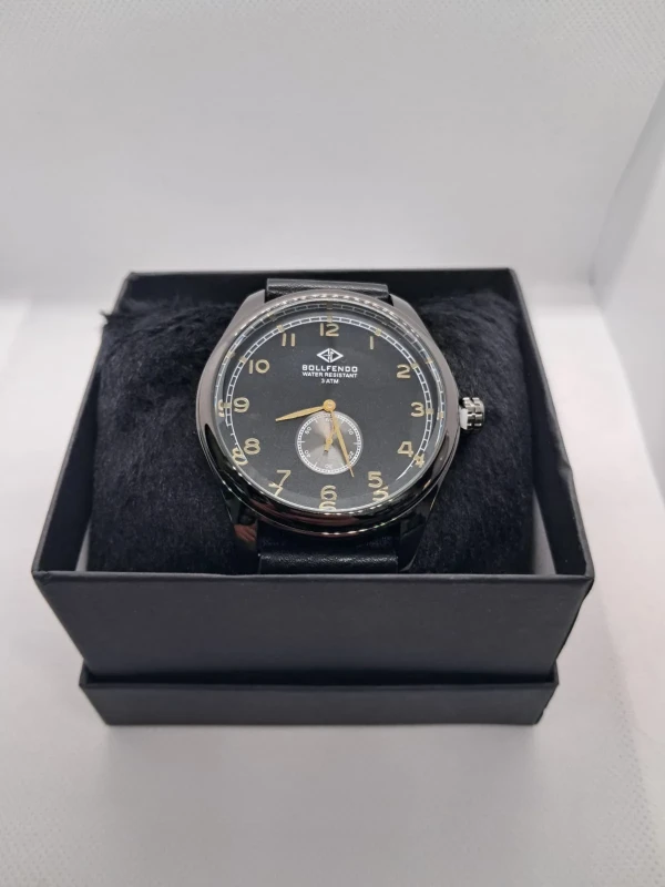 Relógio Masculino Bollfendo Classic Black – Pulseira em Couro