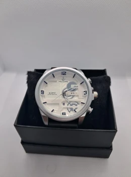 Relógio Masculino Pallivane Gear White Silver – Pulseira em Couro
