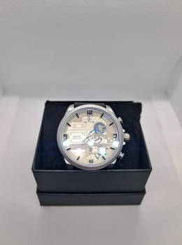 Relógio Masculino Pallivane Gear White Steel – Pulseira em Couro